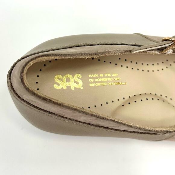 SAS Isabel Mary Jane Pumps Size 8 Wide Taupe/Tan Leather & Leopard Print Textile - Picture 16 of 16